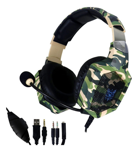 Audífonos gamer Onikuma K8 camuflaje verde con luz  rgb LED