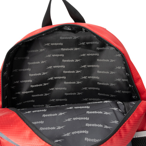 Mochila Urbana Reebok Bolsillo Frontal Portabotella Color Gris/rojo Diseño De La Tela Liso
