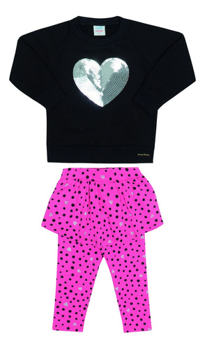 Conjunto Blusa Moletom Com Legging Saia Flanelada Até 1 Ano