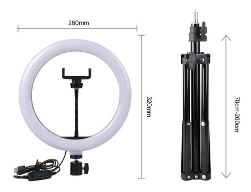 Combo Trípode Con Control Bt + Aro Luz Led Para Celulares