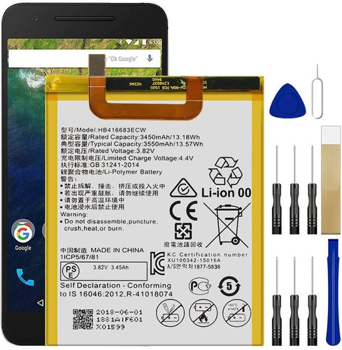 Batería De Repuesto Hb416683ecw Para Huawei Google Nexus 6p
