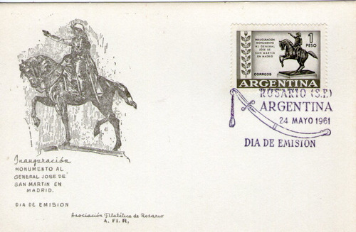 Argentina Tarjeta 1° Día Emisión Monumento A San Martín 1961