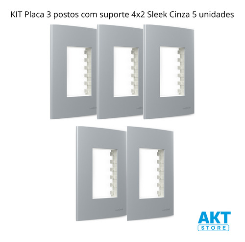 Kit 5 Placa 4x2 3 Postos Com Suporte Cinza Sleek Margirius