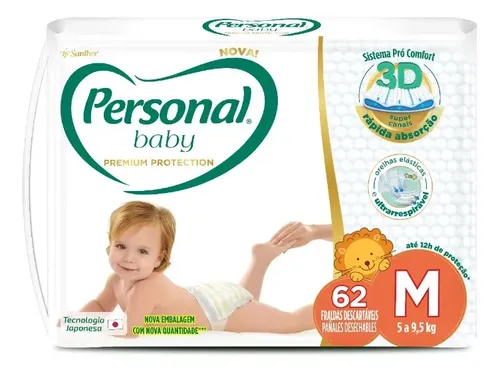 Personal Fralda Baby Premium Protection tamanho M com 62 Unidades - R$ 67,89