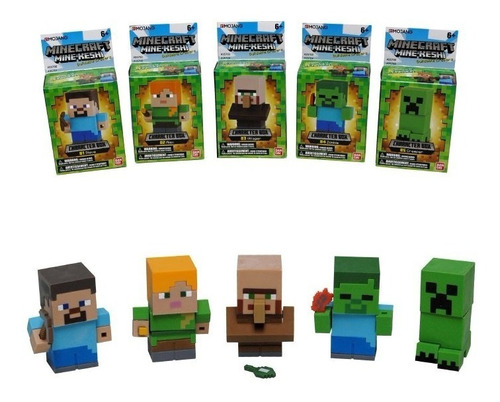 Pack 5 Personajes Minecraft Mine Keshi - Bandai - Original