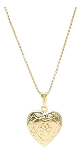 Colar Relicário Coração Cachorro Semi Joia Banhado Ouro 18k Cor Dourado
