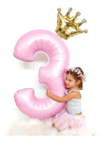 Pack Globo Numero 80 Cm Y Corona Color Azul /rosa Pastel