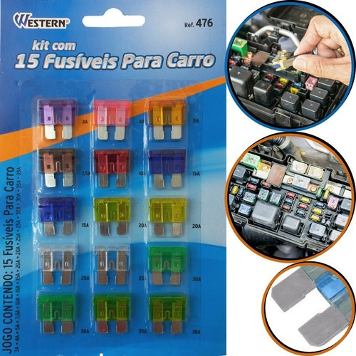 Kit 15 Fusíveis Para Carro 3a 4a 5a 7,5a 10a 15a 20a 25a 30a