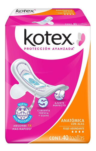 Toalla Femenina Kotex Anatomica Con Alas P/c 40 Pzas