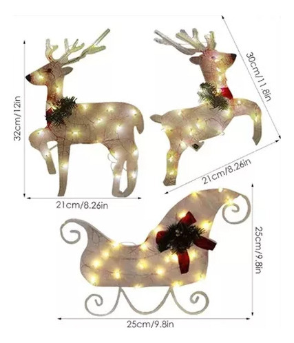 Enfeite De Natal De Rena Led Flasher Para Jardim Externo 3pc