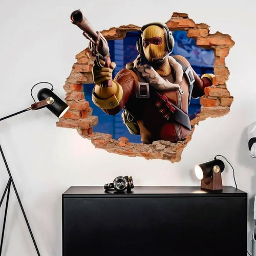 Imagen 2 de 6 de Vinilo Decorativo Fortnite I22 Sticker Con Efecto Muro Roto