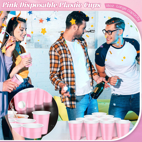 Paquete De 100 Vasos De Plástico Rosa 530 Ml Desechables