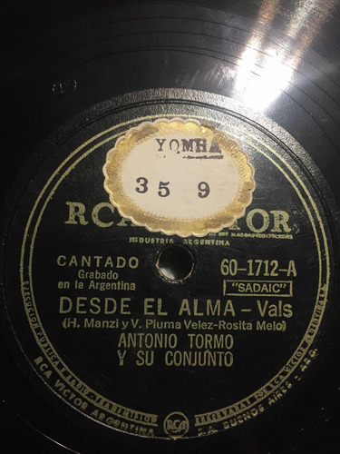 Disco De Pasta Antonio Tormo Rca Victor 60-1712 Zamba