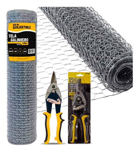 Tela Galvanizada Para Galinheiro 1,50x50m Bcg150 + Tesoura Alicate Para Corte Chapa Btr100 - The Black Tools