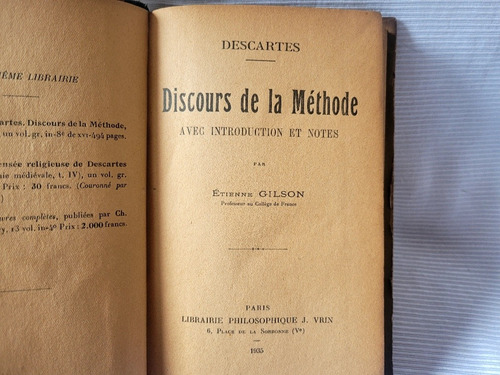 Imagen 4 de 8 de Discours De La Methode Descartes Intro Et Notes Gilson Vrin