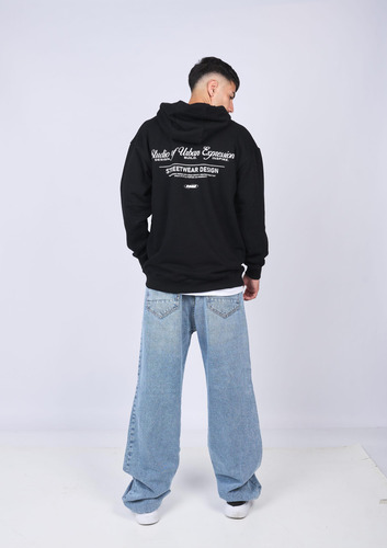 Canguro Negro Hombre Calce Regular Doble Estampa Urban Bond