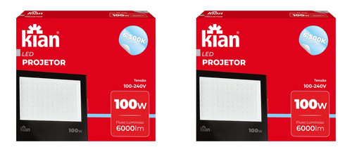 Kit Com 2 Refletores Kian 100w 6500k Branca Fria 6000 Lumens