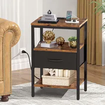 Comprar 1pack Mesita De Noche De 3 Niveles, Buró Para Recamara Con Estación De Carga, Mesita De Noche Con Cajón De Tela, Mesa Auxiliar Para Dormitorio Y Sala De Estar, 40×30×60cm