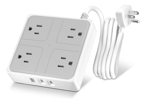 Regleta Multicontacto Pared Usb Con 4 Salidas Y 3 Usb