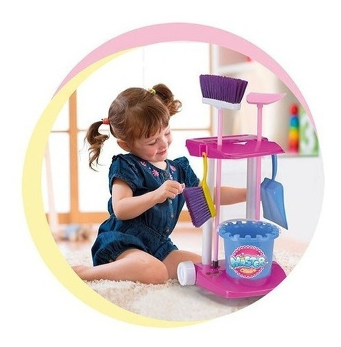 Imagem 2 de 9 de Kit Vassourinha De Limpeza Infantil Vassoura Pa Rodo+ Brinde