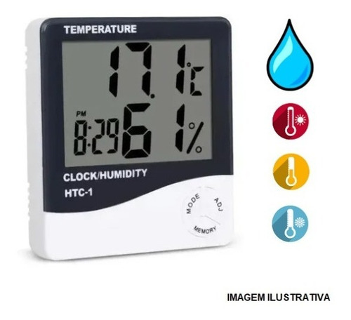 Imagem 1 de 6 de Medidor Temperatura Umidade Termo Higrômetro Relógio Digital