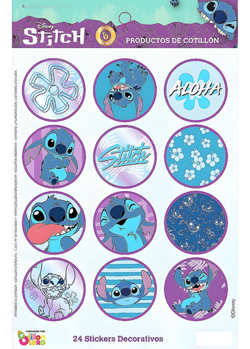 Stickers De Stitch (plancha 2 X 12) - Cotillón Waf