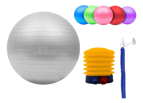 Pelota Pilates Yoga Gimnasio Esferodinamia Reforzada Color Gris