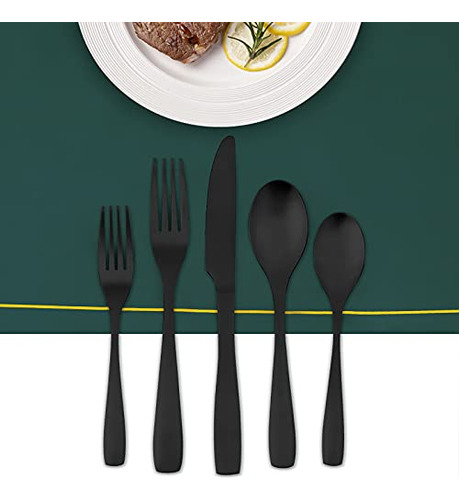 Juego De Cubiertos Bettlife, Negro Mate, 20 Piezas, Cuchara
