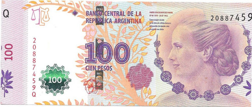 Billete 100 Pesos Eva Peron Serie Q A Izquierda Variedad