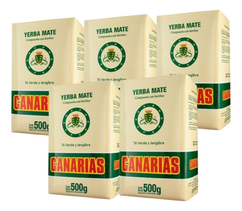 Yerba Mate Canarias Te Verde Y Jengibre Pack X5 U 500gr