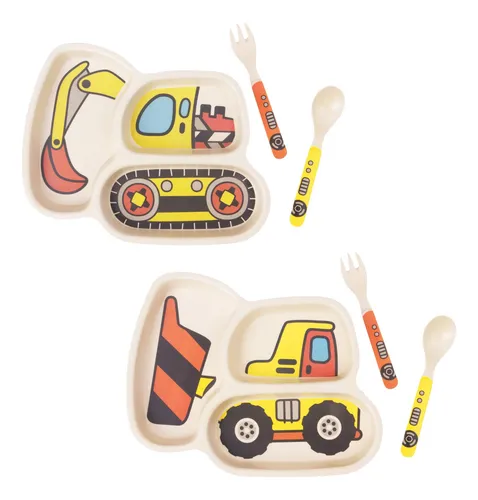 comprar Juego Vajilla Bambú Bebé Platos Divididos Cuchara Y Tenedor