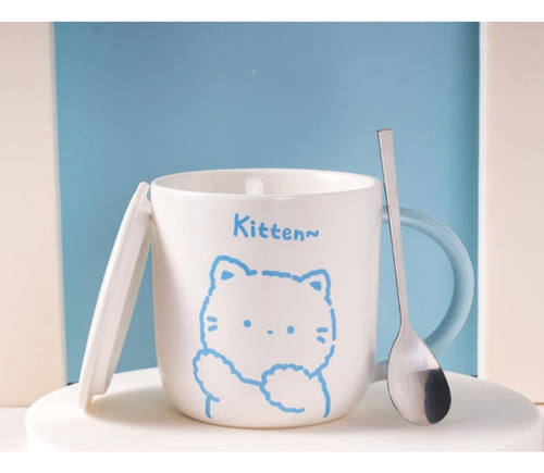 Taza Anime 400 Ml - Diseño Funcional Y Estilo Kawaii Blanco Kitten