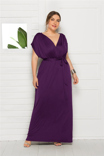 Vestido De Falda Ancha Suelta Con Cuello En V De Color