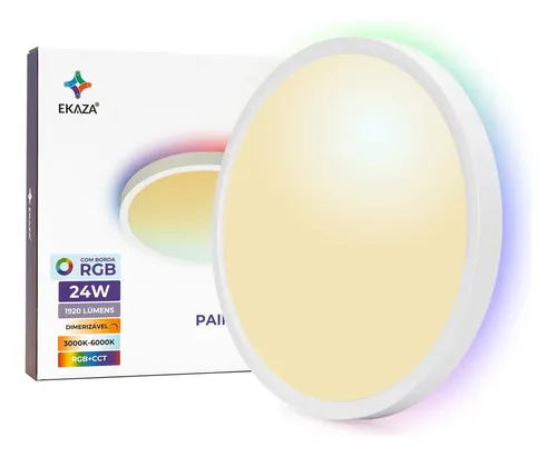 Painel Led Plafon Inteligente Smart Com Borda Rgb Sobrepor Redond...