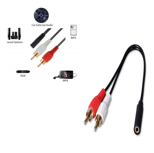 Cable Adaptador Jack 3.5mm Hembra A 2 Plug Rca Macho