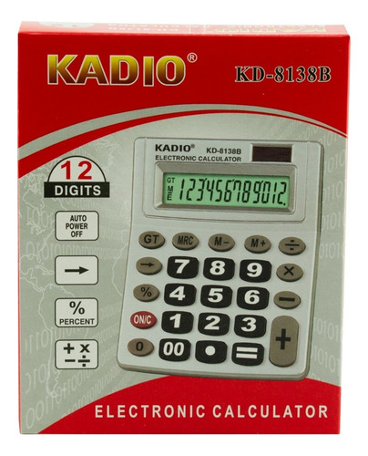 Calculadora Electronica 12 Digitos Plata Pack Kd8138b Kadio Color Plateado
