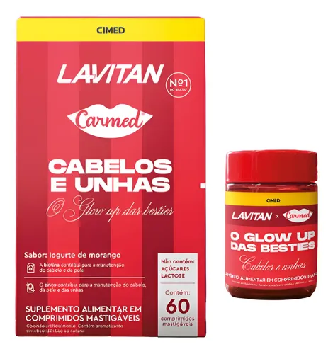 Lavitan Carmed Cabelos/unhas C/60 Cprs Mastigaveis Iogurte Com Morango