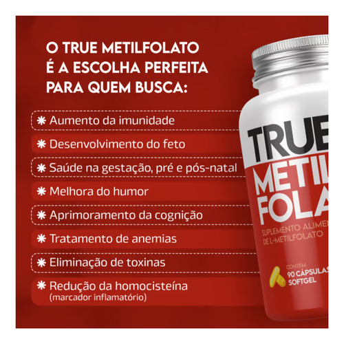 True Metilfolato De Cálcio True Source Ácido Fólico 250mg