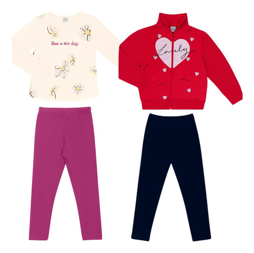 Kit 2 Conjunto Infantil Meia Estação Blusa E Legging Rovitex