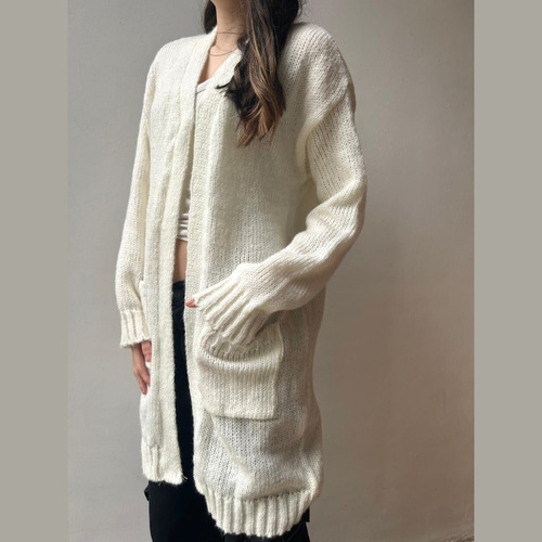 Saco Lana Largo Frisado Cardigan Para Mujer