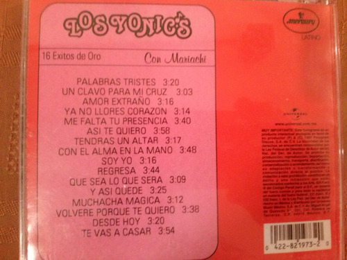 Cd De Los Yonics Con Mariachi. 16 Exitos De Oro (Usado)