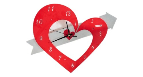 Reloj Pared Madera Corazon 30 Cm.rojo C/gris