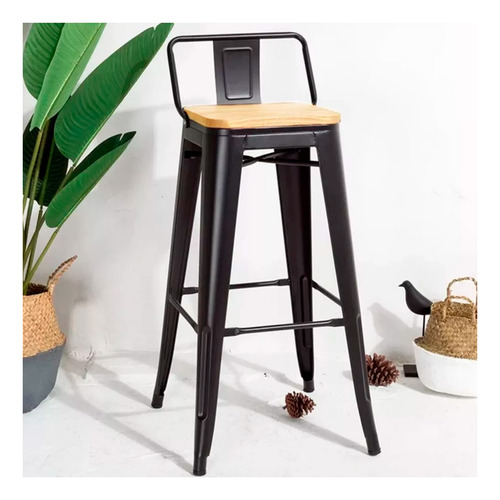 Pack 4 Taburete Metálico Con Asiento De Madera Ideal Para Ba