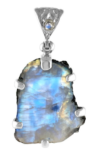 Dije De Plata Esterlina Con Piedra Luna Arcoíris En Bruto