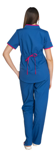 Ambo De Diseño Oh! Wear - Jazmin Azul Francia Con Fucsia