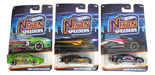 Hot Wheels Set De 3 Neon Speeders Camaro Lancer Toyota 2025 Negro