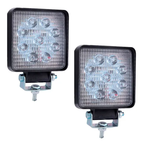 comprar Kit 2 Faros 9 Leds Auxiliar Cuadrado Camion 12v 24v 27w