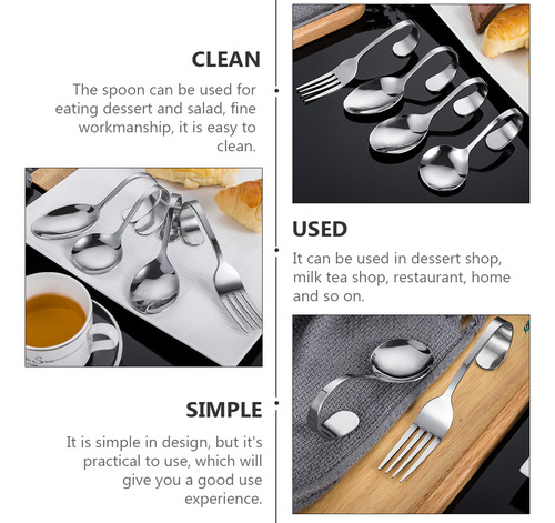 Cucharas Con Mango Curvo, 4 Unidades, Cucharas De Acero Inox