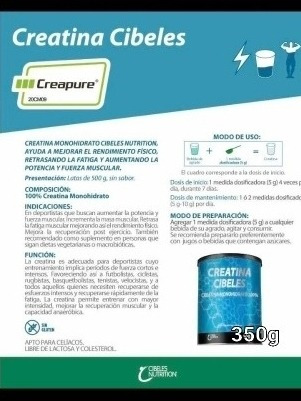 Imagen 2 de 2 de Creatina Monohidratada Cibeles 350 G 100% Pura Creatina