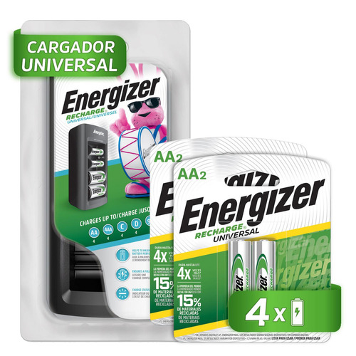 Cargador Universal Pilas Energizer + 4 Pilas Recargables Aa de 2000 Mah 1.2v